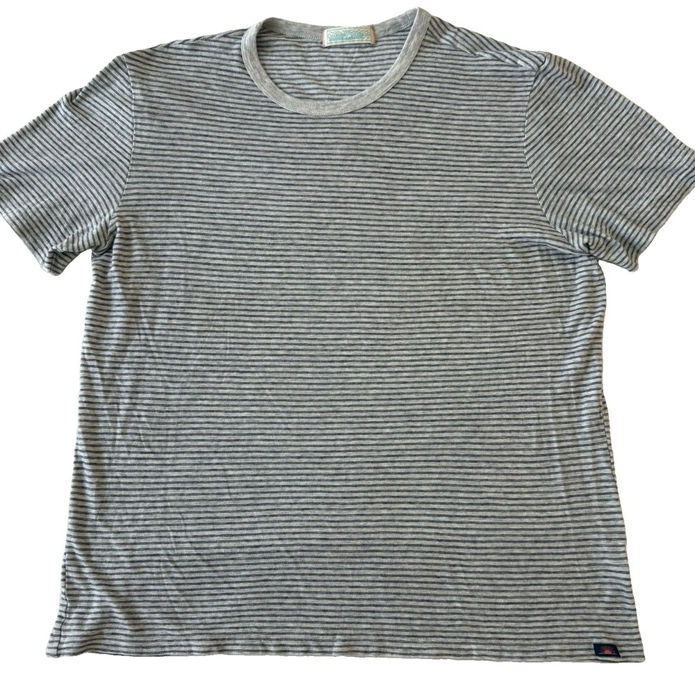 Faherty Mens L Vintage Chambray Tee Gray Black Striped Crew Neck Modal Cotton